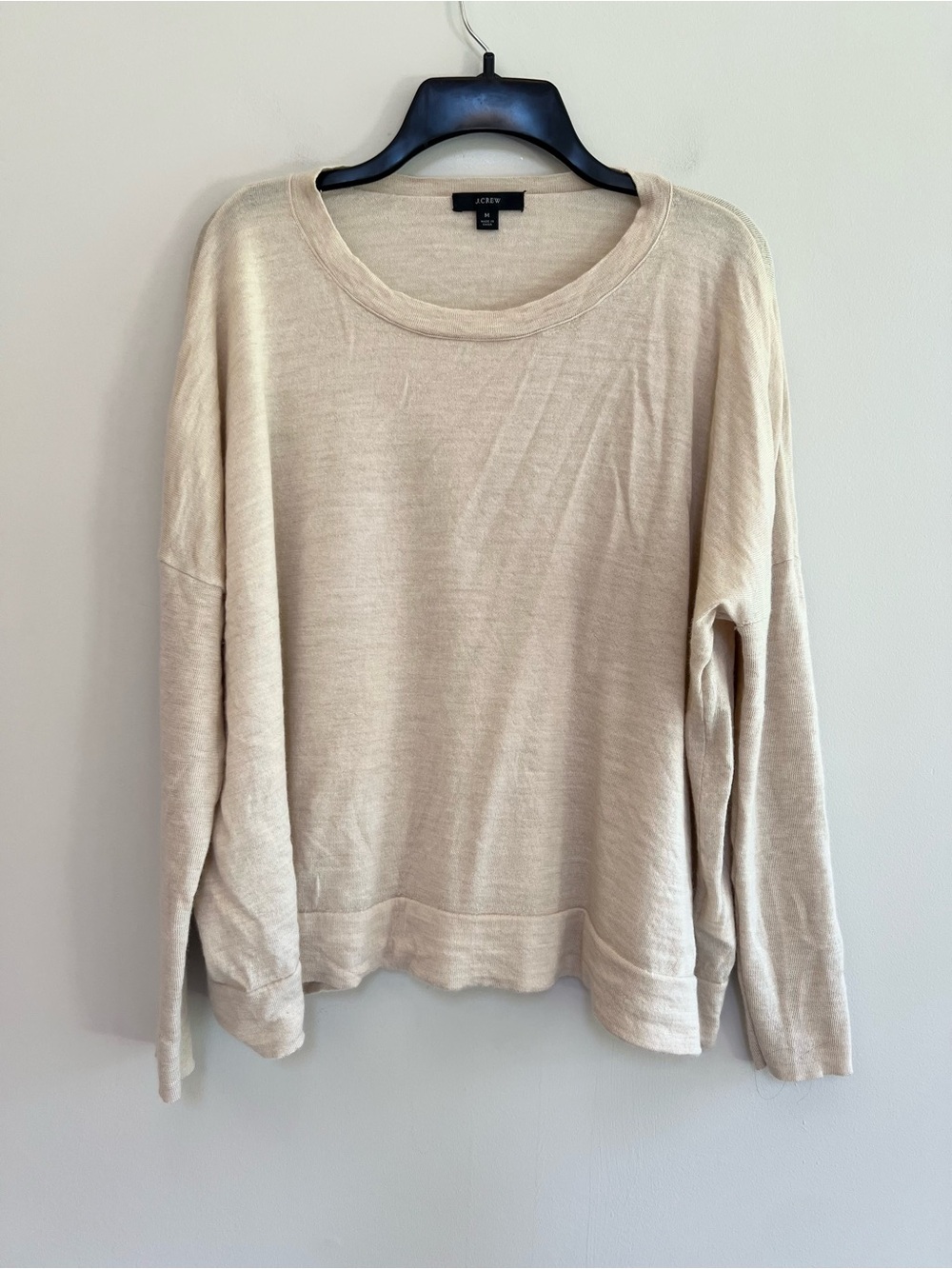 J. Crew Relaxed-Fit Lightweight Crewneck Merino Wool Pullover Sweater Beige, M